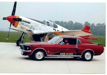 Mustang Car Parked Next to a Mustang Plane